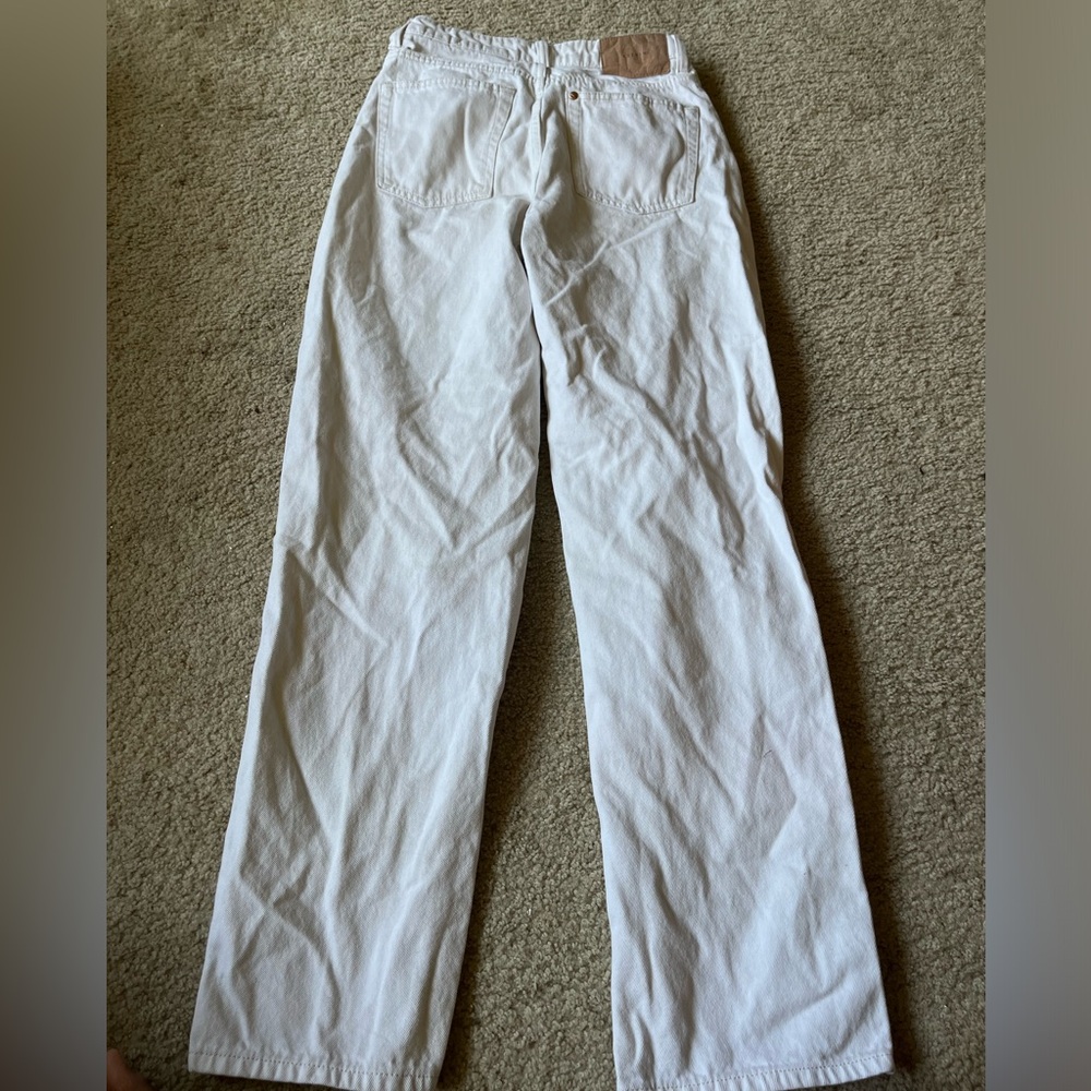 White denim straight leg pants